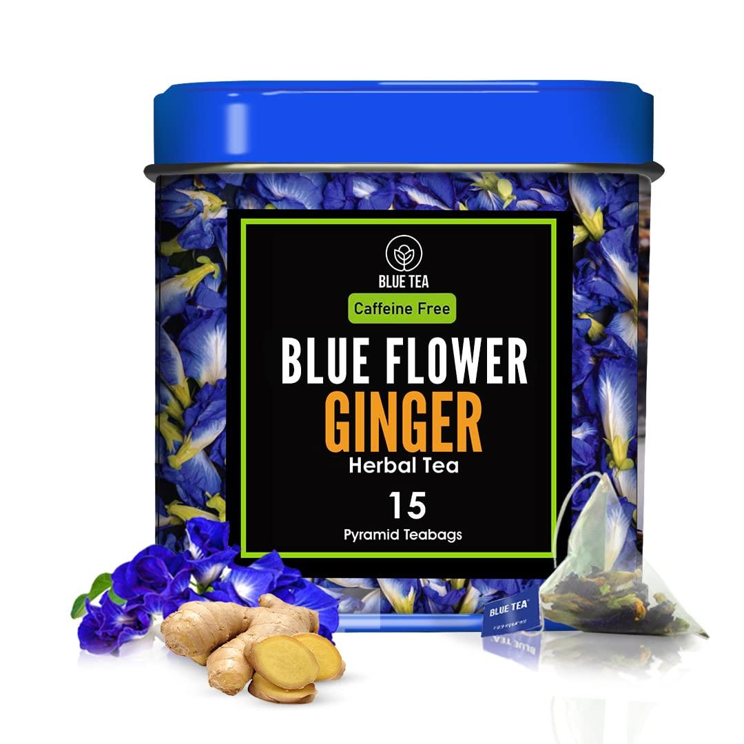 BLUE TEA BLUE TEA - Blue Flower Ginger Herbal Tea - 30 Tea Bags | PRIME SAVING DAY | Anti-Oxidant Rich | Detox Tea -Flower Based - Herbal Tea - Vegan - Caffeine Free - Natural Ingredients | Tin Pack