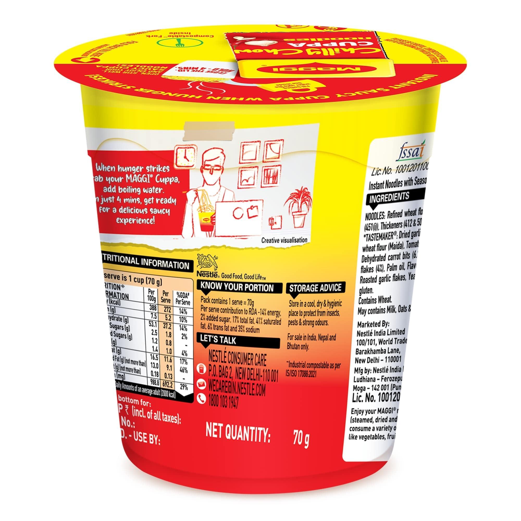 MAGGI MAGGI Instant Cuppa Noodles, Chilly Chow | Slurpy Saucy Taste With Extra Veggies, Vegetarian, 70 Gm