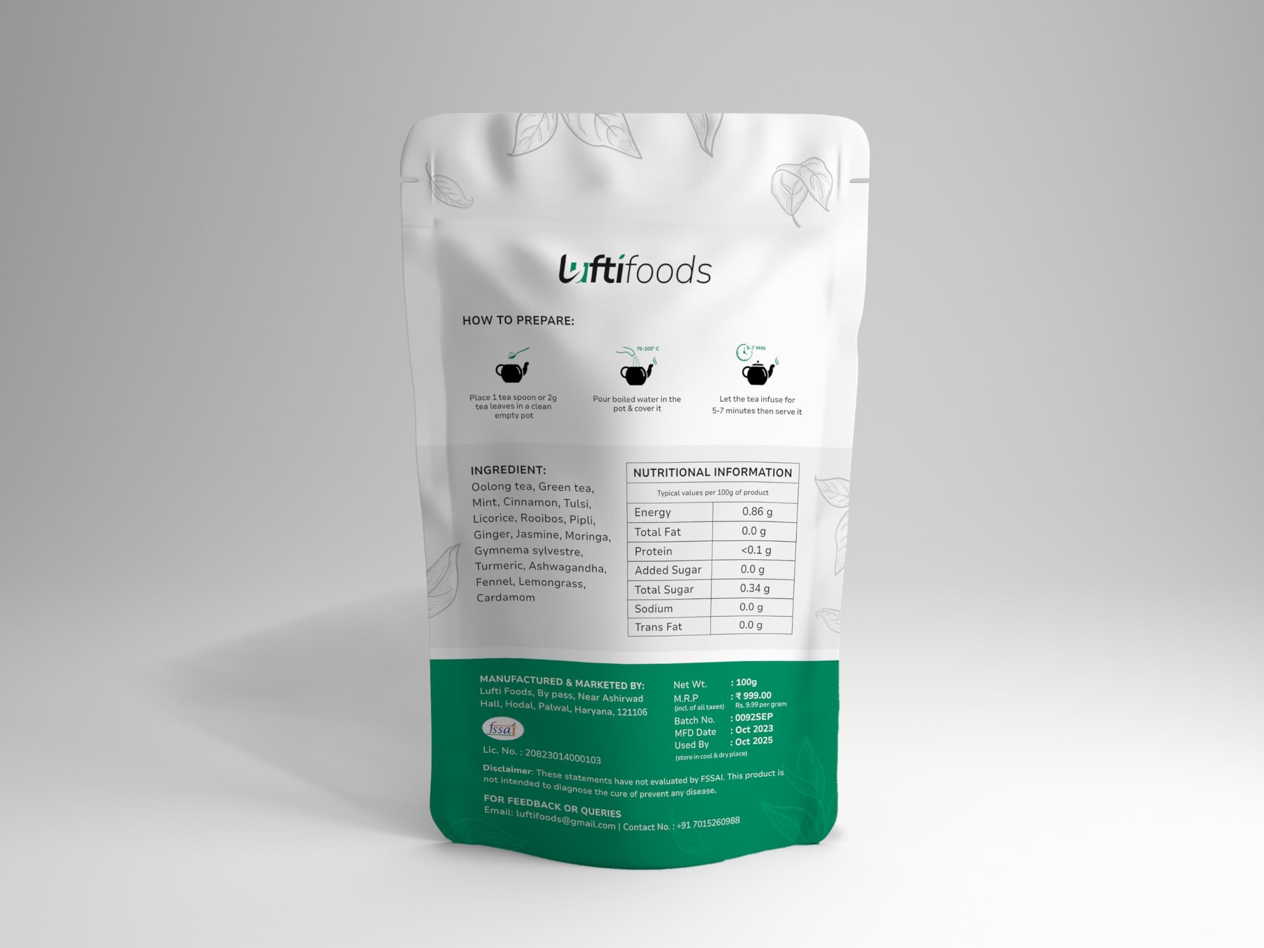 Luftifoods Luftifoods Slimming Tea : Natural Wieght Loss and Detox/Energy Booster/Green Tea Herbal Blend/Premium Leaf Tea/Antioxidant-Rich Slim Tea - Boosts Metabolism, Energy/GMO-Free/ 100g Loose Leaf Tea