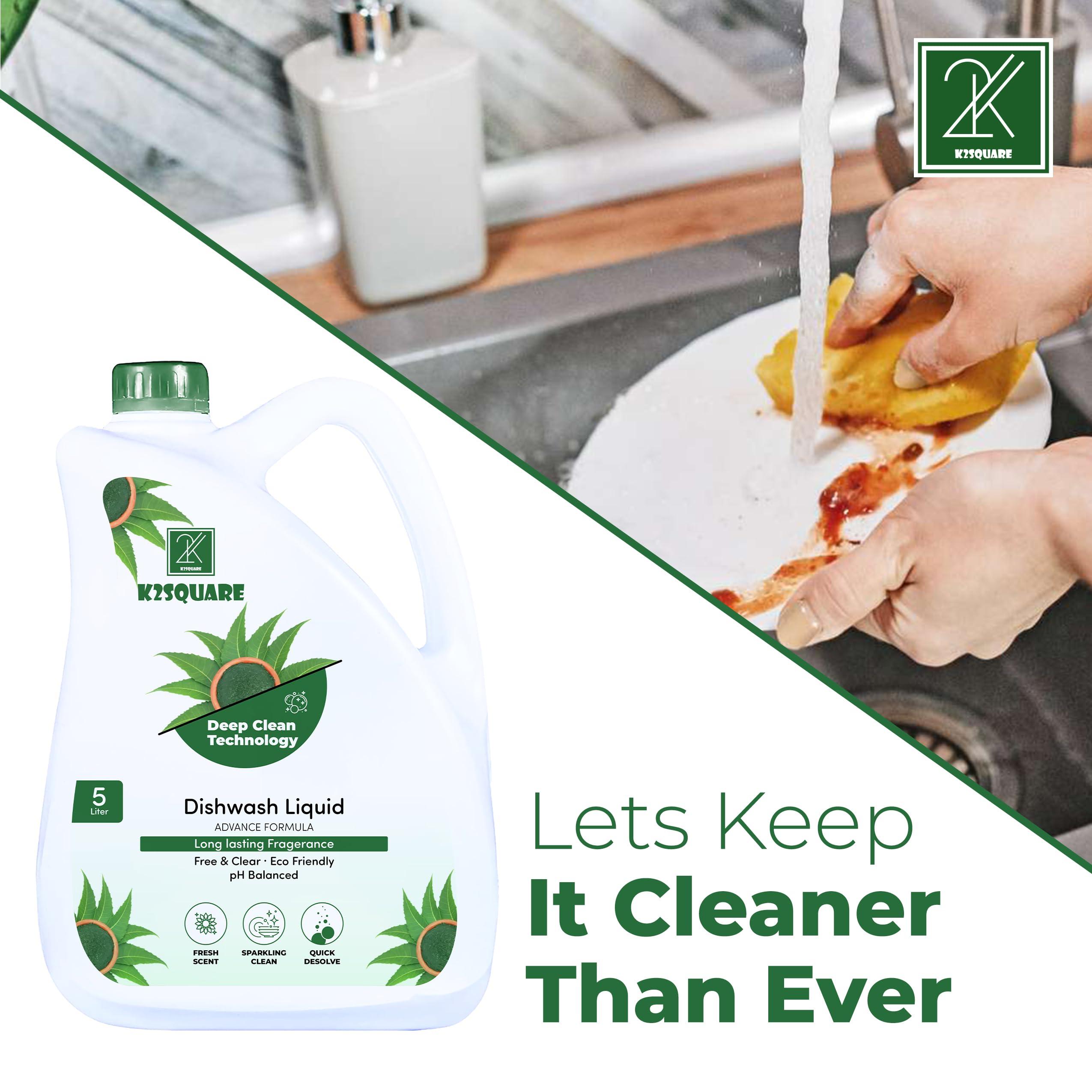 K2SQUARE Dishwashing Liquid, Advanced Degreasing Power, Vegan and Cruelty-free (Green)
