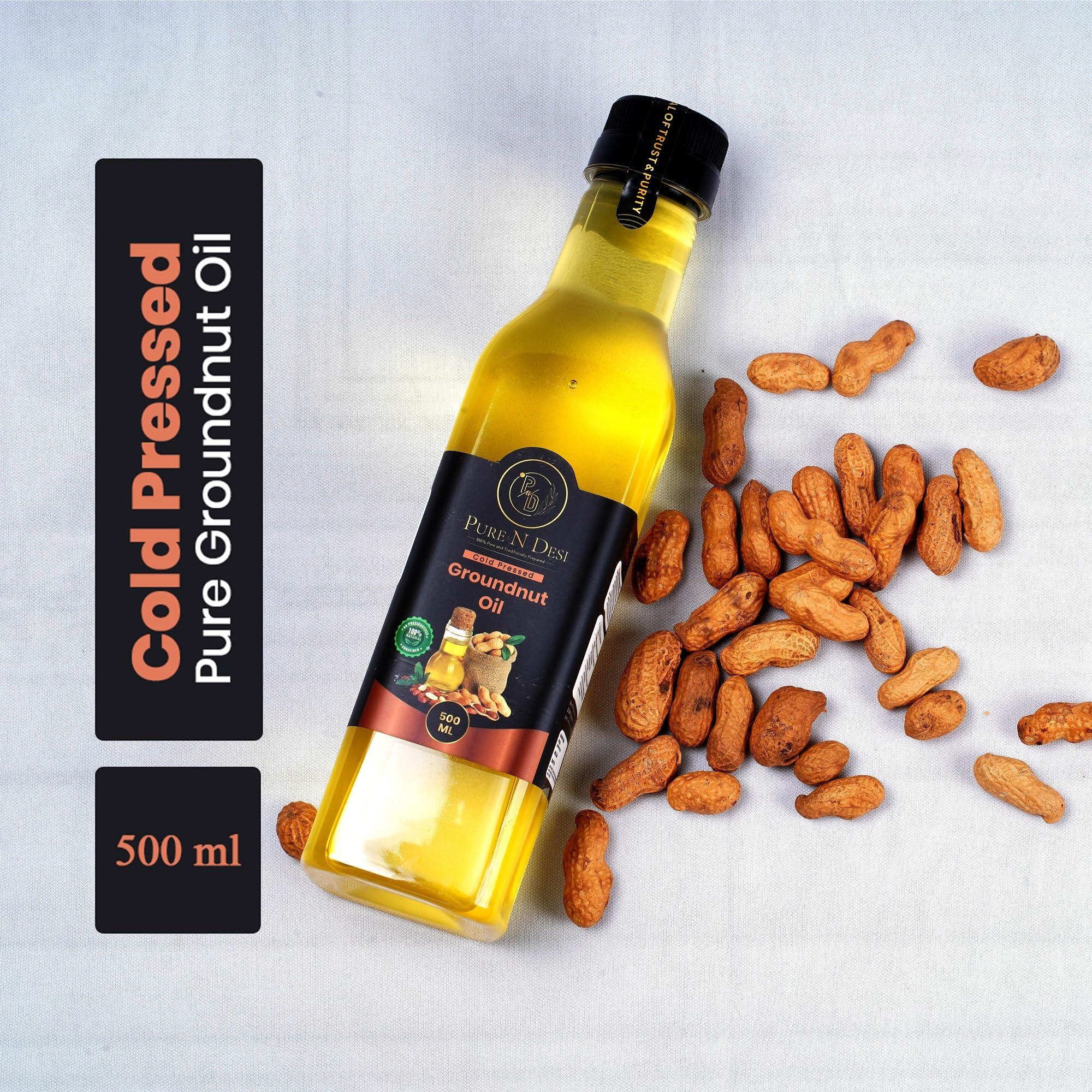 PURE N DESI PURE N DESI Cold Pressed Groundnut Oil | Peanut Oil Cold Pressed 500ml | Mungfali Ka Tel | Kachi Ghani Groundnut Cooking Oil 500 ML