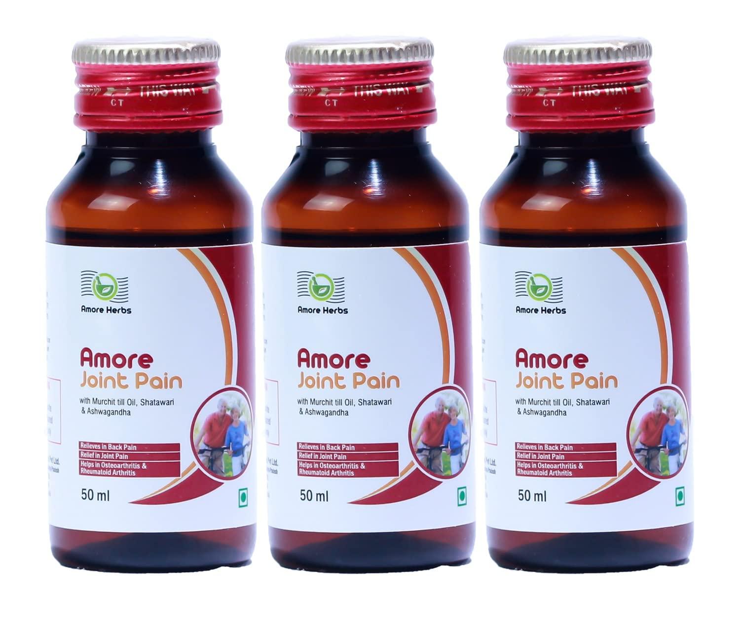 AMORE HERB Amore Joint Care Oil Ortho Pain Relief Oil An Effective Ayurvedic Massage Oil for Pain Relief, Joint Pain, Muscle Pain, Osteoarthritis | Visible improvement in 7 days (Pack of 3, 50ml X 3 = 150ml)