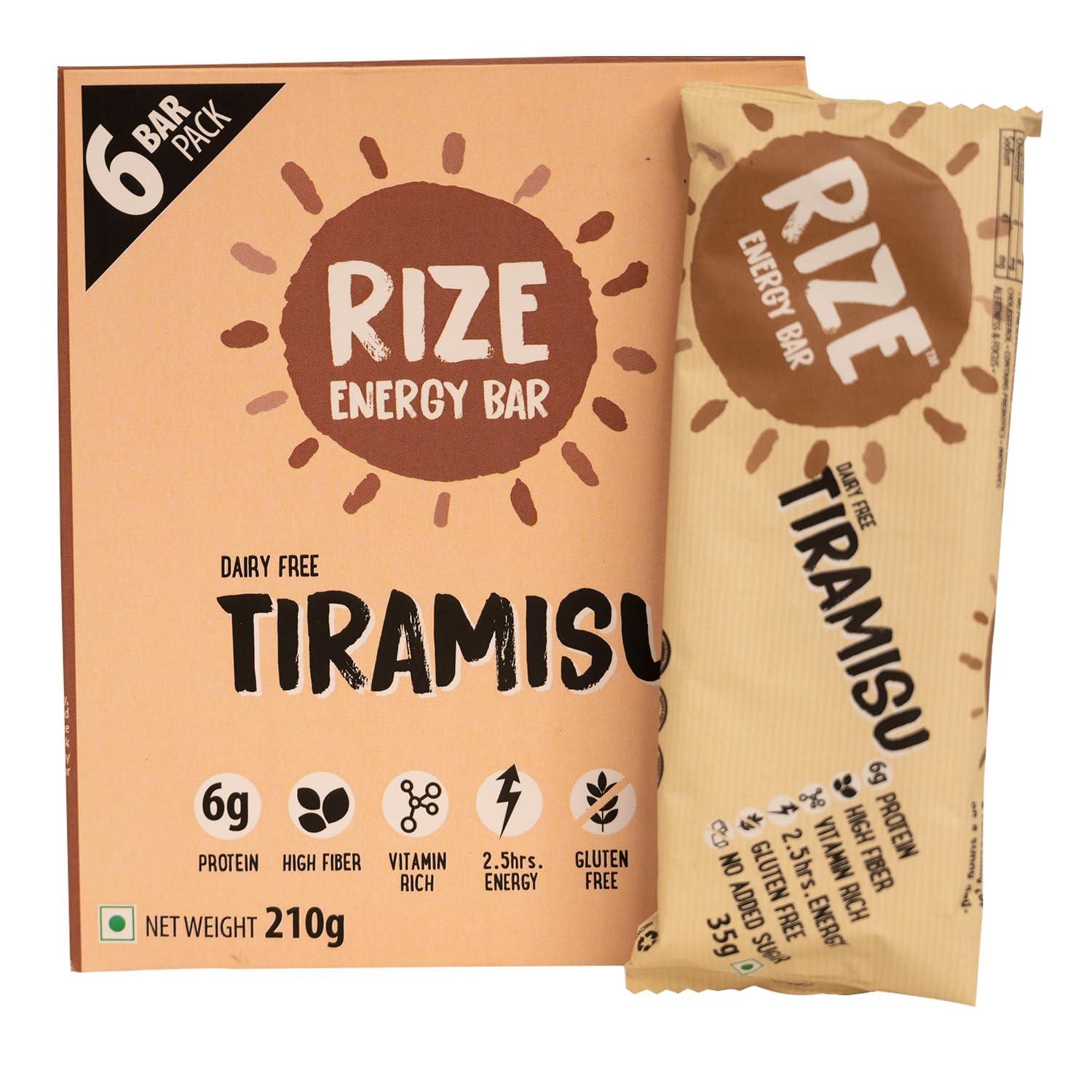 Rize RIZE Energy Bar|As Seen on Shark Tank India| 6g Protein Bar Caffeinated bars for post work out Snack, High Protein Bar with Zero added Sugar, Gluten Free Healthy Snack (Tiramisu-Pack of 6 Energy Bar)
