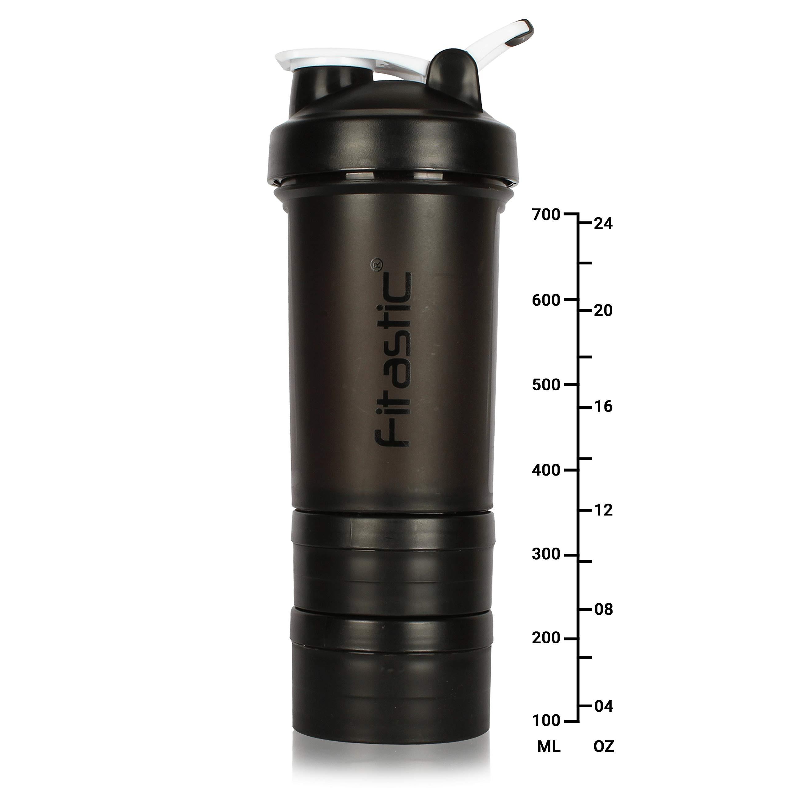 FITASTIC Fitastic ProMax Shaker Bottle 500ml with Extra Storage Compartment 100% Leakproof Guarantee, Ideal for Protein for Gym(Pack of 1, Black, Plastic)