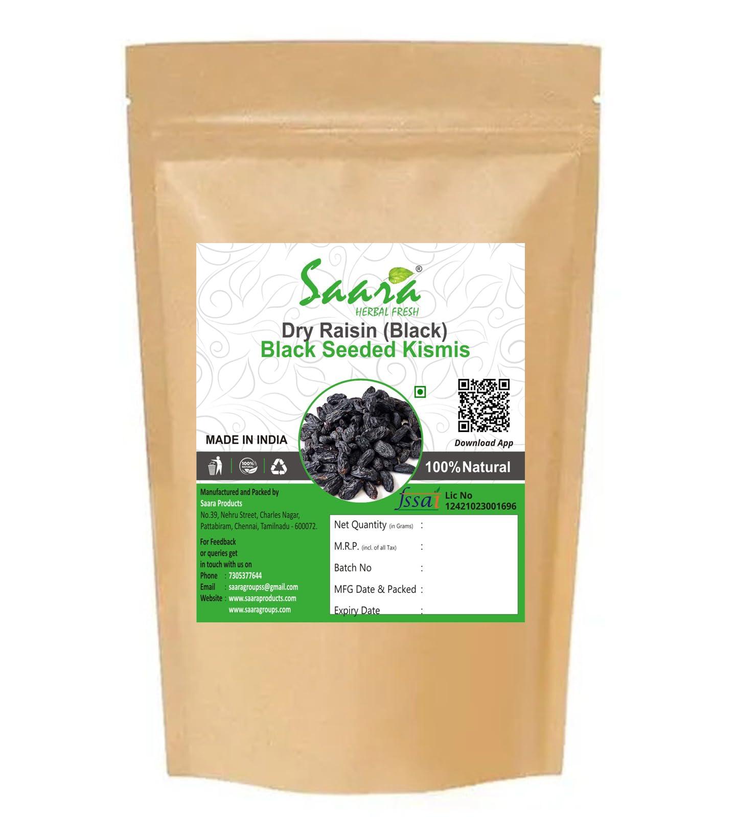 Saara HERBAL FRESH Saara HERBAL FRESH Black kismis Seeded, 100g, Dried kali Draksh, Black Raisins Seed, Fresh Munakka Dry Fruits Black, Raisins With Seeds For Cooking, Baking and Snacking (Pack of 1 X 100g)