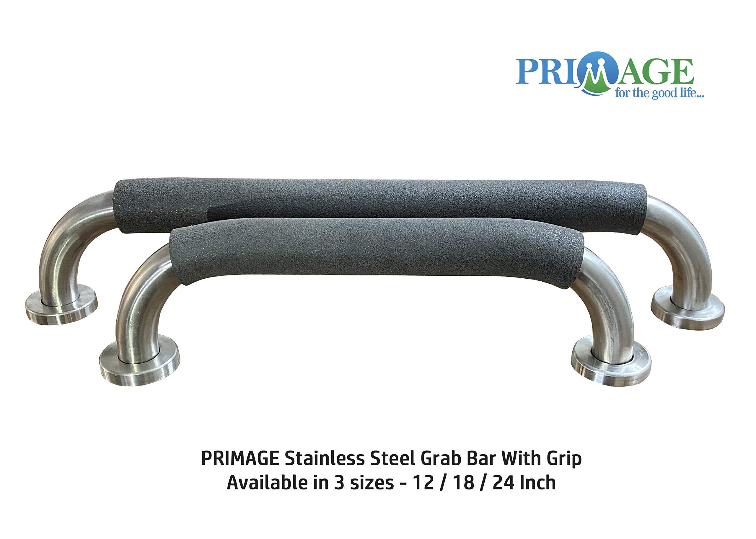 Primage - for the good life Primage - for the good life Stainless Steel Bathroom Safety Grab Bar with Anti-Slip Grip (12 Inch Length, 1.5 Inch Diameter)