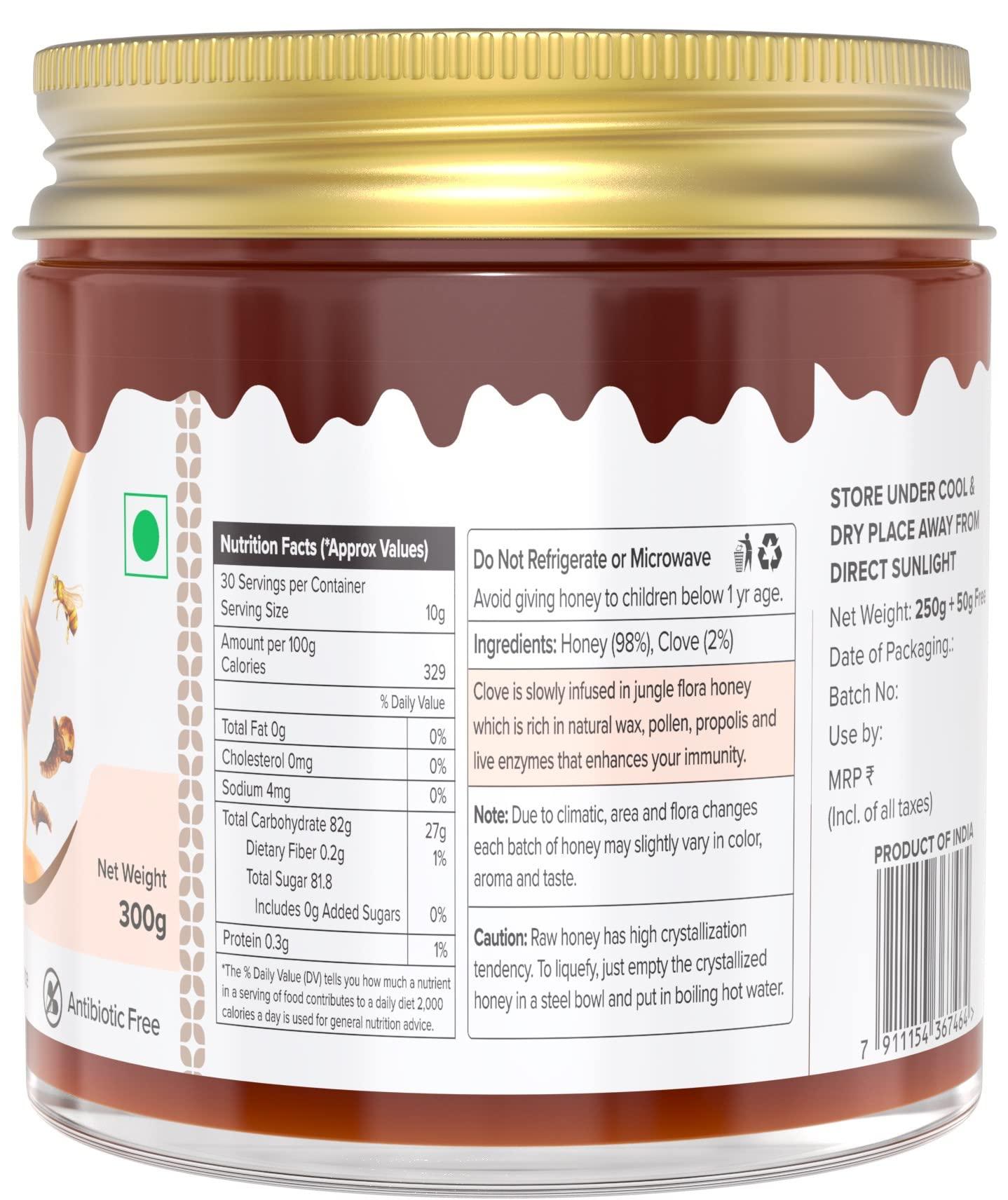Farm Naturelle Farm Naturelle Healthy Ginger Infused Honey 300gm |100% Pure Honey| Raw & Unfiltered|Unprocessed|Lab Tested Honey In Glass Jar with Engraved Virgin Wooden Spoon