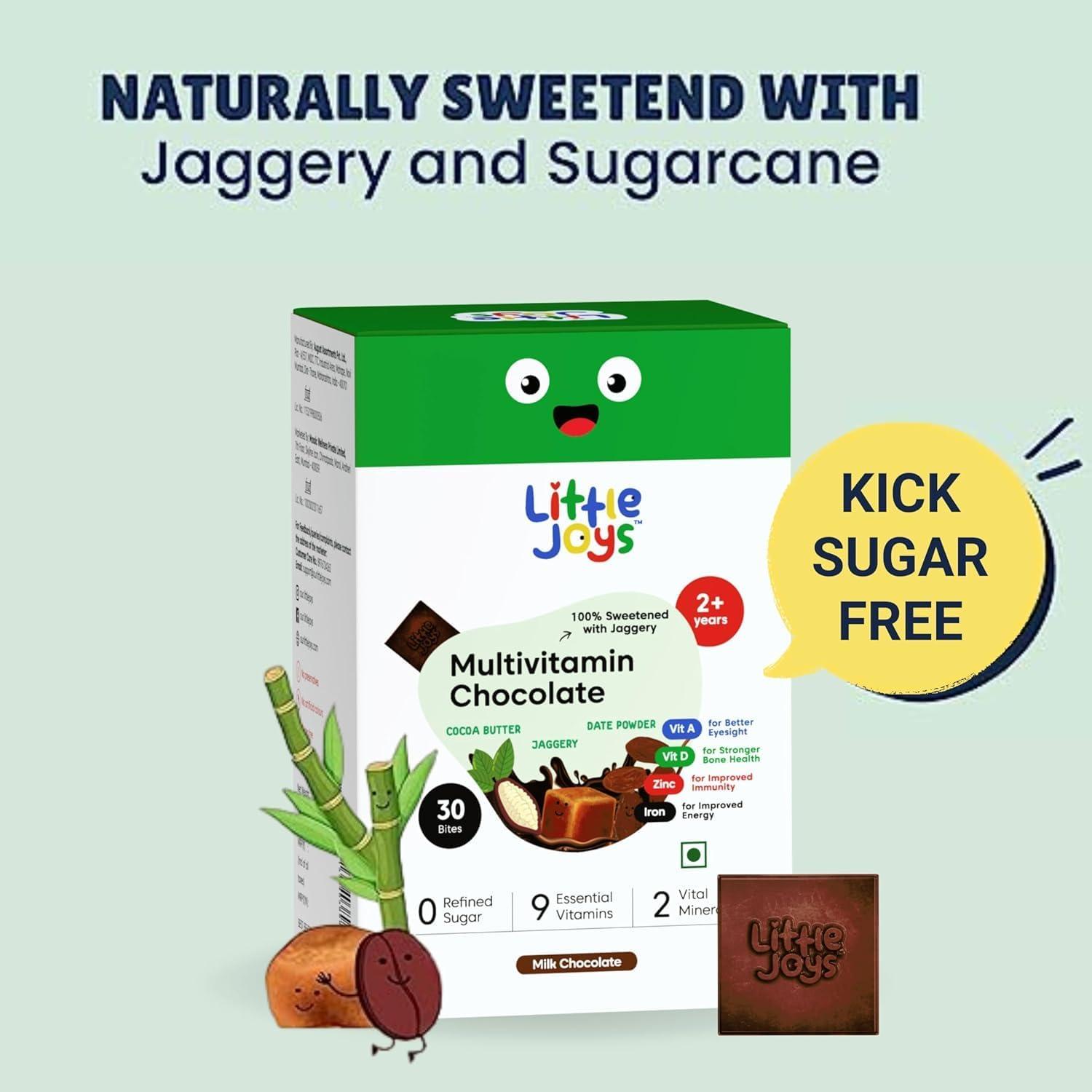 Little Joys Little Joys Multivitamin Chocolate (2+ Years)|30 Multivitamin Chocolates|Naturally Sweetened With Jaggery|With B12, D2, B9, E, Iron, & Zinc|With No White Sugar|Pack Of 2 - Chewable Gummies