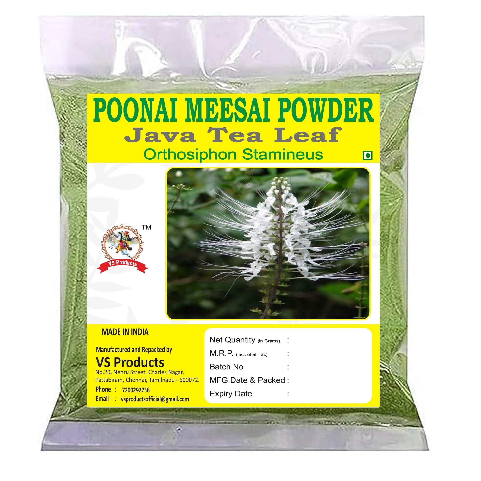 VS Products VS Products Poonai Meesai Powder, 550g, Cat Whiskers Plant, Orthosiphon Stamineus, Java Tea Leaf, Seeraga Tulsi Powder, (pack of 5 x 100g, pack of 1 x 50g)