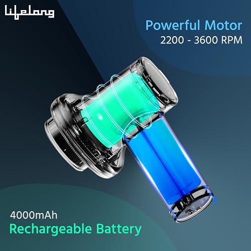 Lifelong Lifelong Wireless Manipol Hand Massager| Percussion Massage| Handheld Therapy with Variable Intensity to Relieve Pain in The Back, Neck, Shoulders & Legs| LED Display|8 Detachable Head|4000mAh Battery