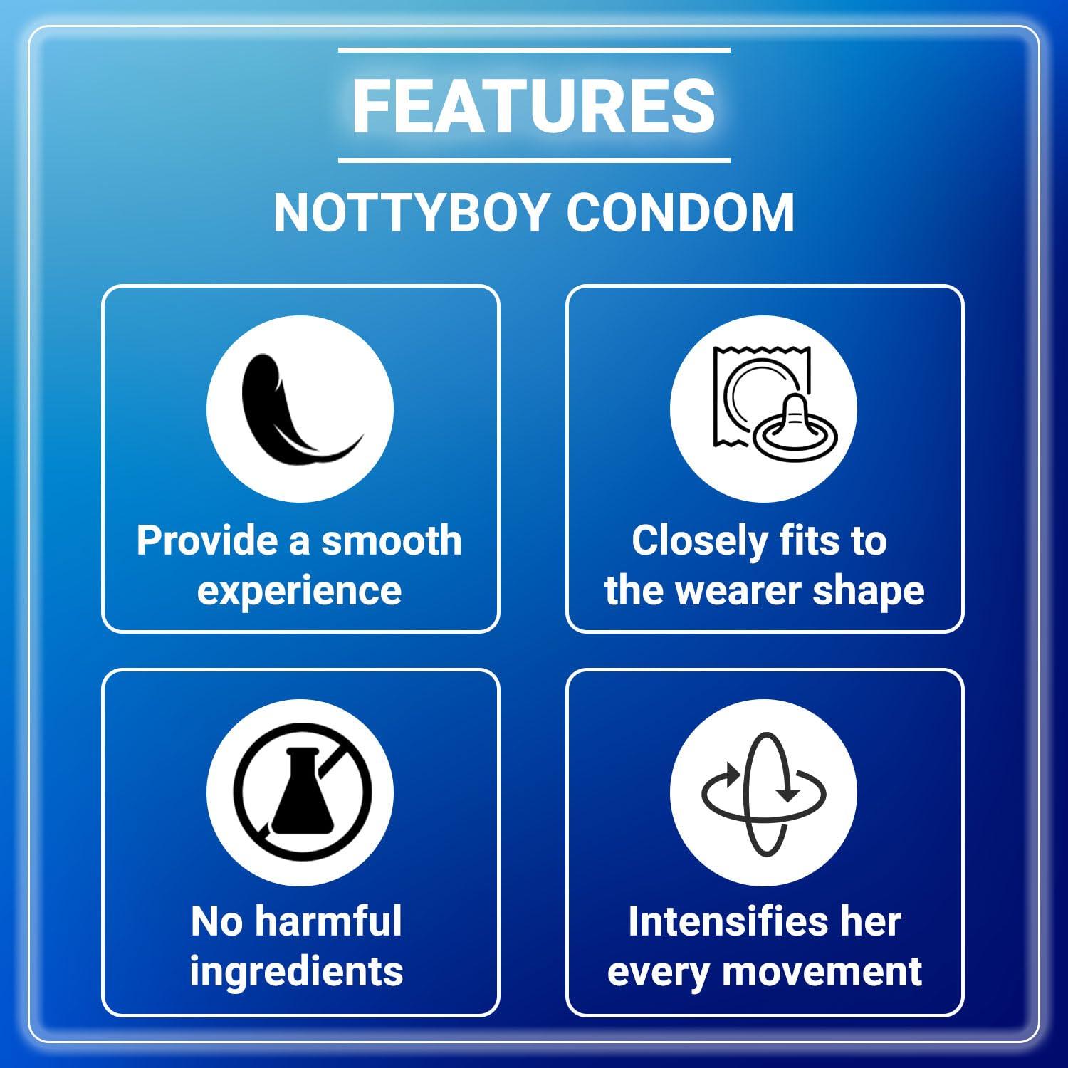 NOTTY BOY NOTTY BOY Condoms Special Honeymoon Pack For Couples - Extra Lubricated, 3-In-One Ribbed, Dotted, Contoured, Raised Dots, Thin Strawberry And Chocolate Flavoured Condom - Pack of 50