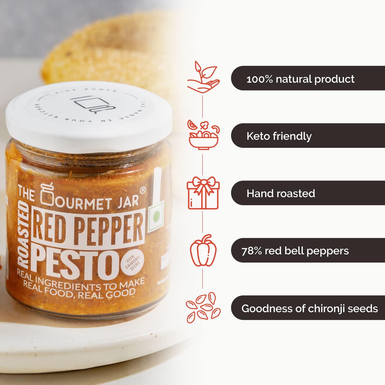 The Gourmet Jar The Gourmet Jar Roasted Red Pepper Pesto 190g| 100% Natural & No Preservatives| Contains 78% Red Bell Peppers| Sandwich Spread| Enjoy it with pasta, as a spread for sandwiches or as a dip for crackers & lavash sticks| Pack of 2