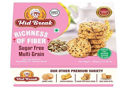 Mid Break MidBreak - Sugar Free Multigrain Cookies | Multigrain Biscuits | Sugar Free Multigrain Biscuits | Premium Handmade Cookies | 300 Gm | Pack of 1