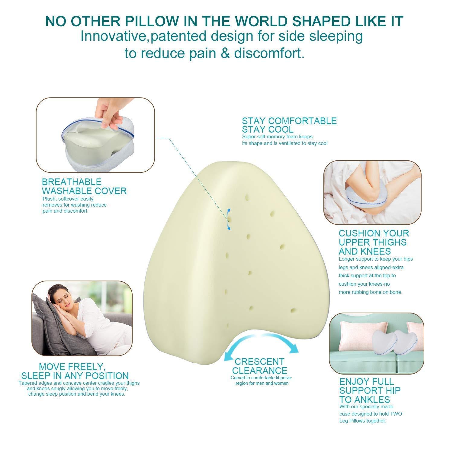 LAVNIK LAVNIK Memory Foam Knee Pillow for Side Sleeper, Sciatic Nerve Pain Relief Soft Sleeping Leg Pillow for Back Pain, Leg Pain, Hip Joint, Pregnancy, Knee Support with Washable Cover - White
