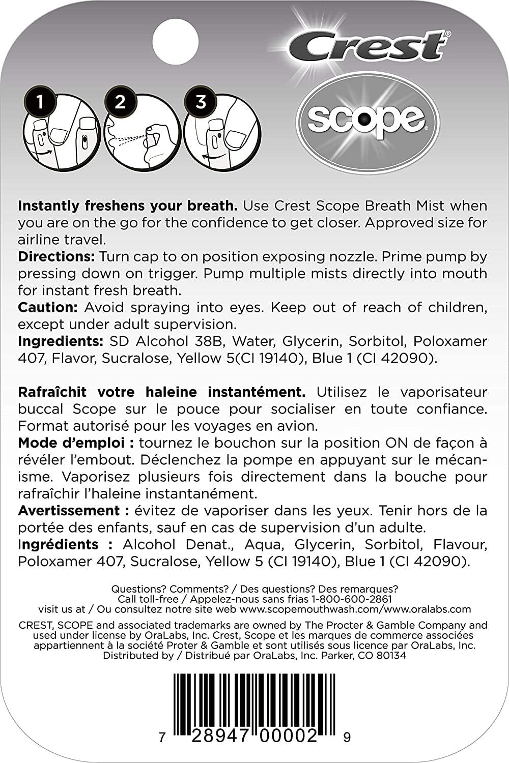 Crest Scope Outlast Breath Mist, Long Lasting Mint, 0.24 fl oz