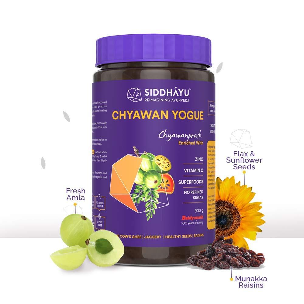 SIDDHAYU SIDDHAYU Chyawan Yogue Chyawanprash-900 Gm+Turmeric Yogue-100 Gm(From The House Of Baidyanath)-Enriched With Amla,Jaggery,Pure Cow Ghee,Flax,Sunflower Seeds&Raisins |Omni-Protection&Immunity Booster