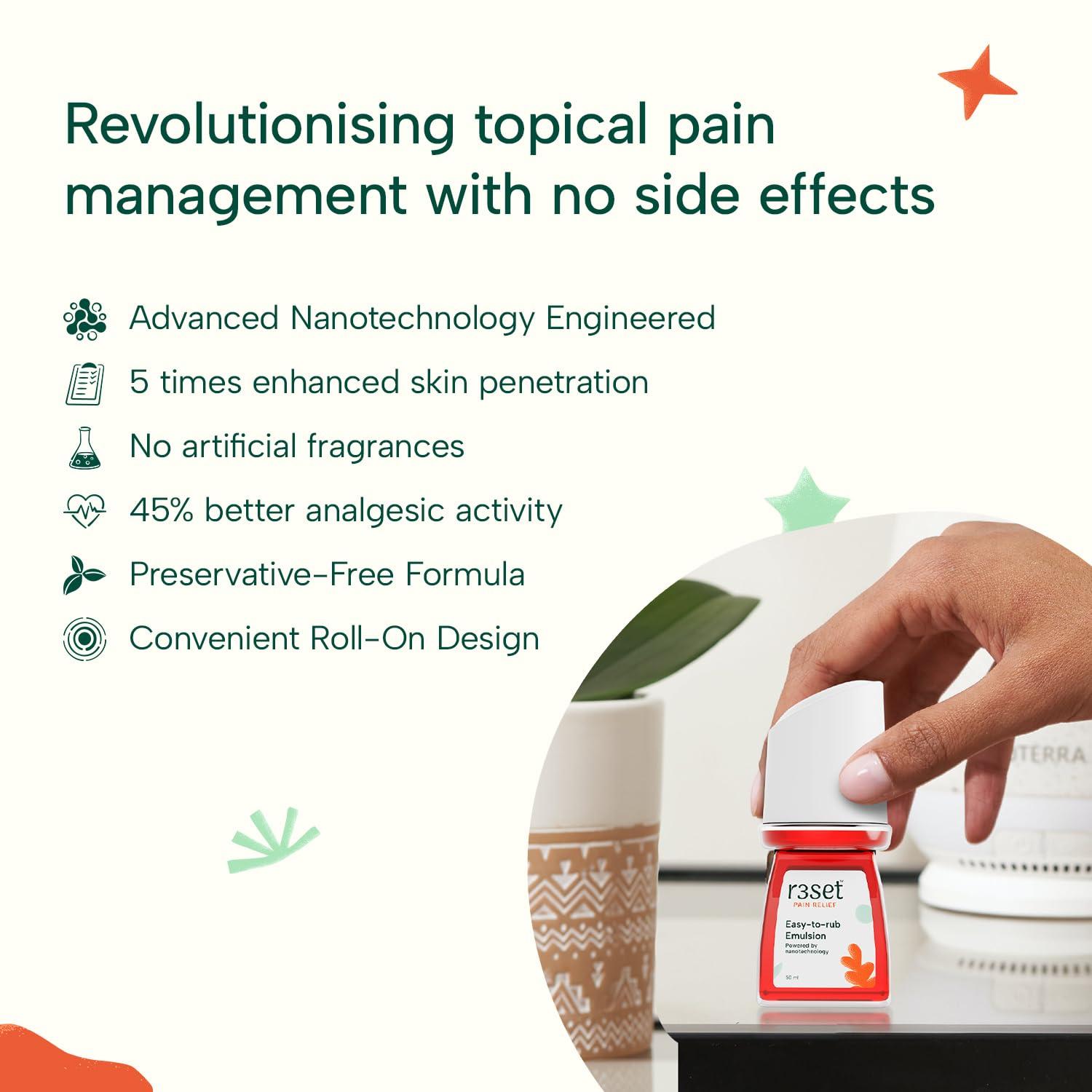 R3SET R3SET Natural Combos - Emulsion - 50ml and Reset Tablets packs of 30 - Natural Pain Relief, Excellent for Muscle Pain and Joint Pain, Knee Pain, Back Pain