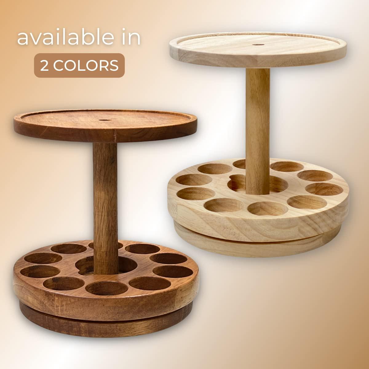 FOM (Friends of Meditation) Essential Oil Diffuser Stand | Holds upto 10 Bottles and Diffuser | Essential Oil Storage Display Stand Wooden 2 Tier