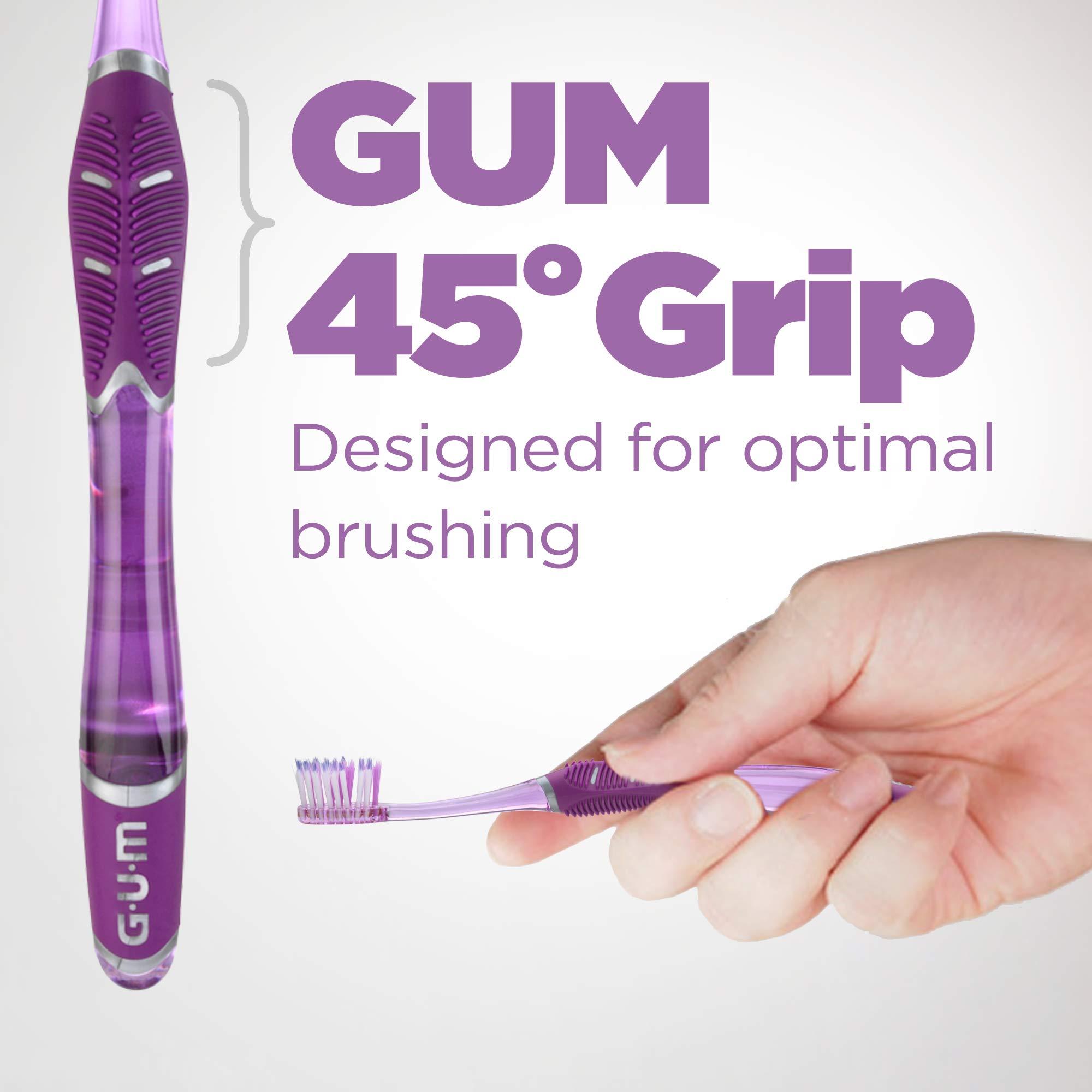 Gum GUM - 525E Technique Deep Clean Toothbrush with Quad-Grip Handle, Compact Head & Soft Bristles, 3 Count