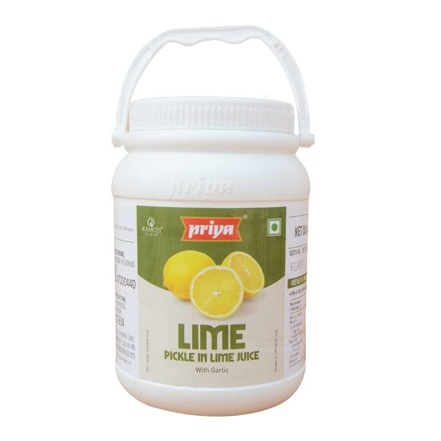 Priya Priya Lime Pickle with Garlic, 1kg - Authentic Telugu Style Achar |Traditional South Indian Taste |Homemade Nimbu Achar| Tangy and Spicy | With Lime Juice