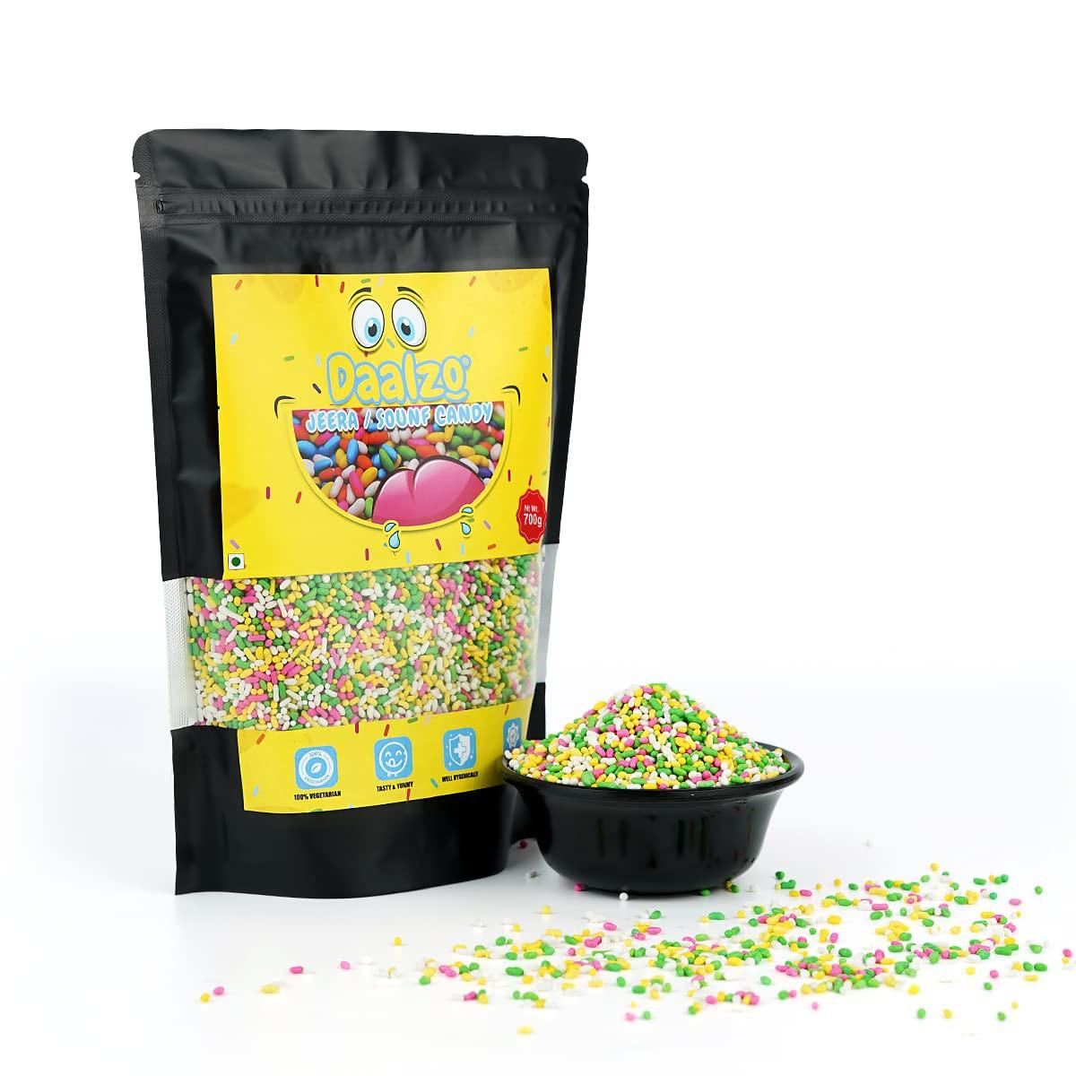 Daalzo Daalzo Sugar Coated Jeera (Cumin) Seeds | Sugar Coated Saunf | Colourful Fennel Candy | Tini Mini Mukhwas |Jeera Candy|Jeera Mittai|Saunf Candy (300g)