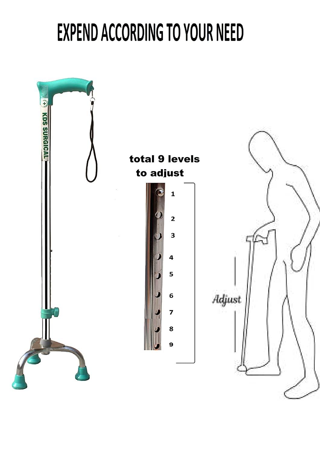 KDS SURGICAL Kds Surgical 3 Leg Chrome Height Adjustable Walking Stick (Grey)