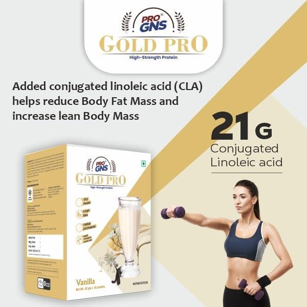 ProGNS ProGNS Gold Pro Whey Protein Powder Sachet | Gym Protein Powder with 25g Protein & 4.2g Fibre per Serving | Low Carb Vanilla Protein Powder for Healthy Life | Vanilla Protein Powder (42g X 10 Sachet)