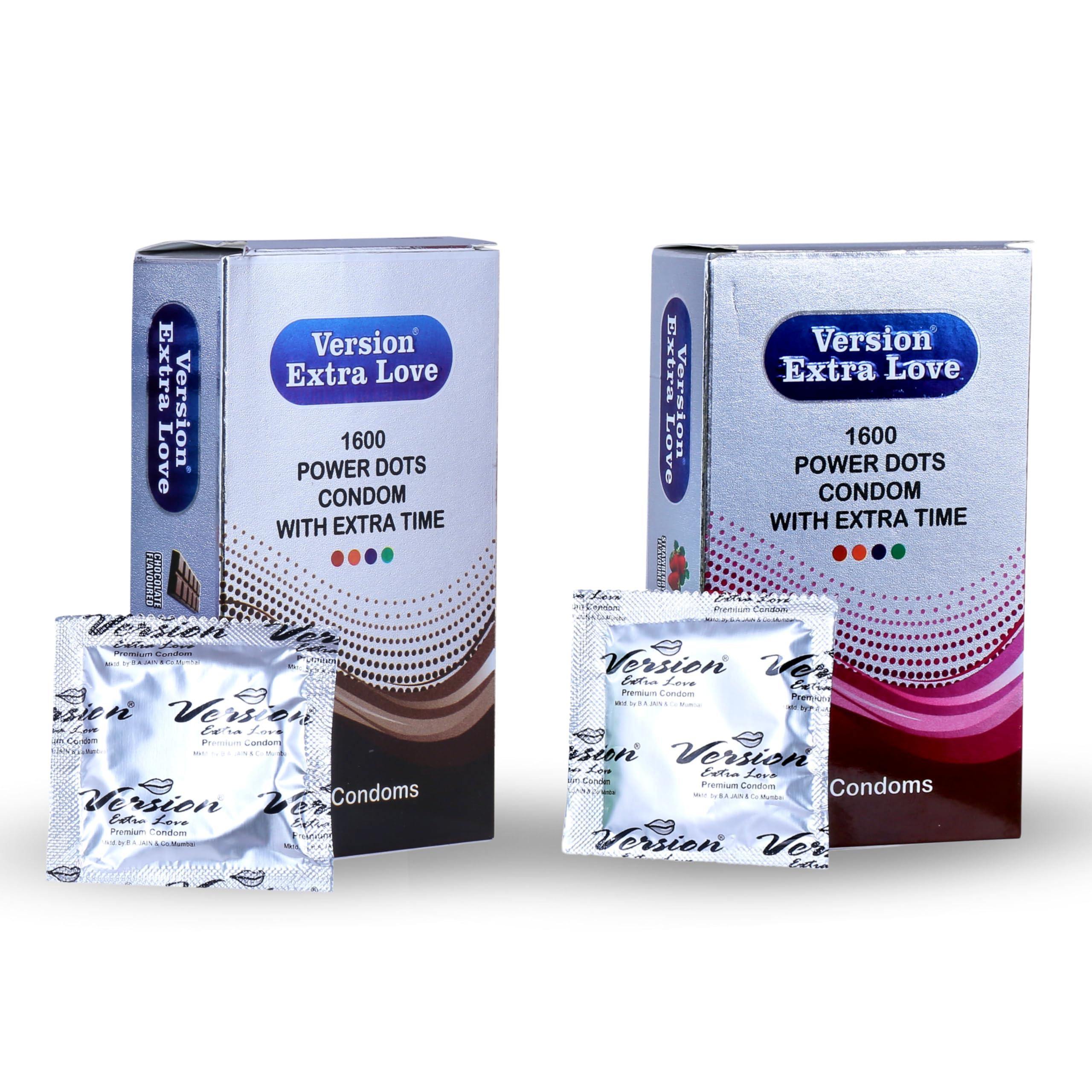 Version Extra Love Version Extra Love Version (Extra Dotted, Extra Time) 20s, Pack of 2 (Chocolate + Strawberry) Condoms for Men