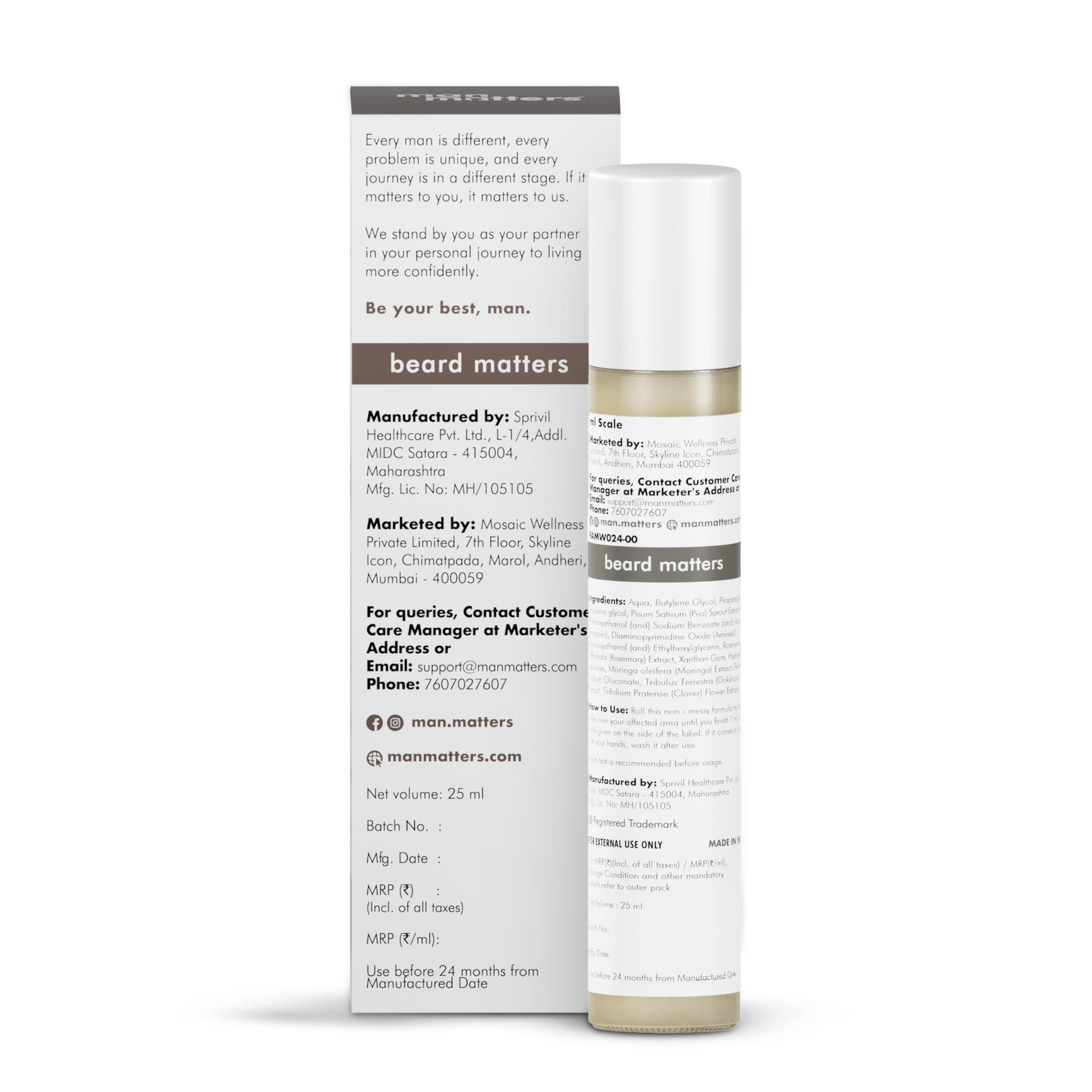 Man Matters Man Matters BeardGro Oil-In-Serum Roll On 25ml With Derma Roller 0.5 mm | Anagain, Aminexil & Rosemary | Reactivates Hair Cells, Improves Beard Density & Promotes Thicker Growth