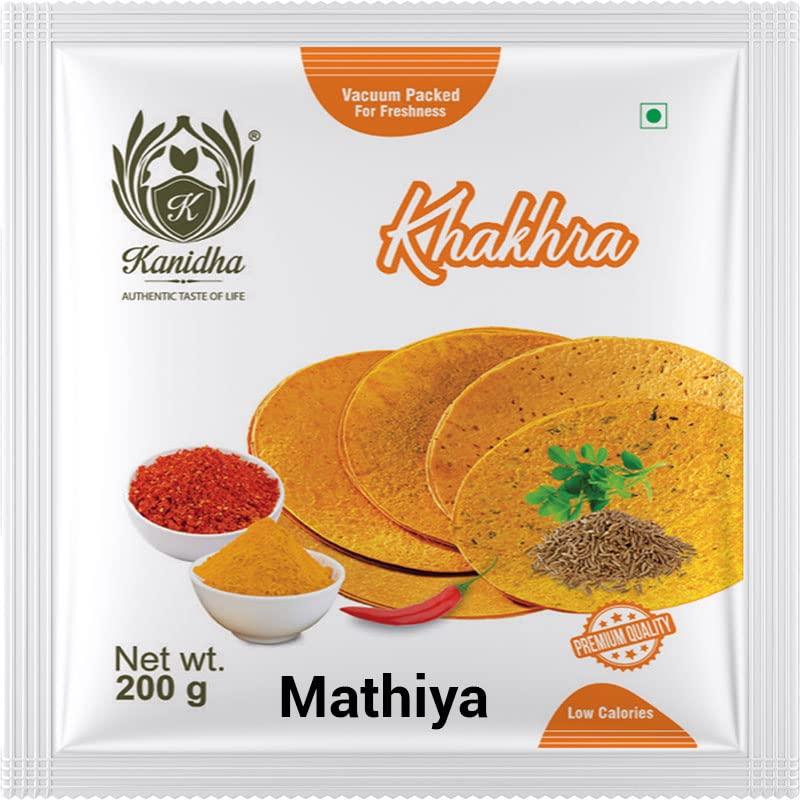 KANIDHA Kanidha Punjabi Tadka Khakhra, Mathiya Khakhra, Masala Khakhra and Tangy Tomato Khakhra, 800 Grams (Pack of 4)