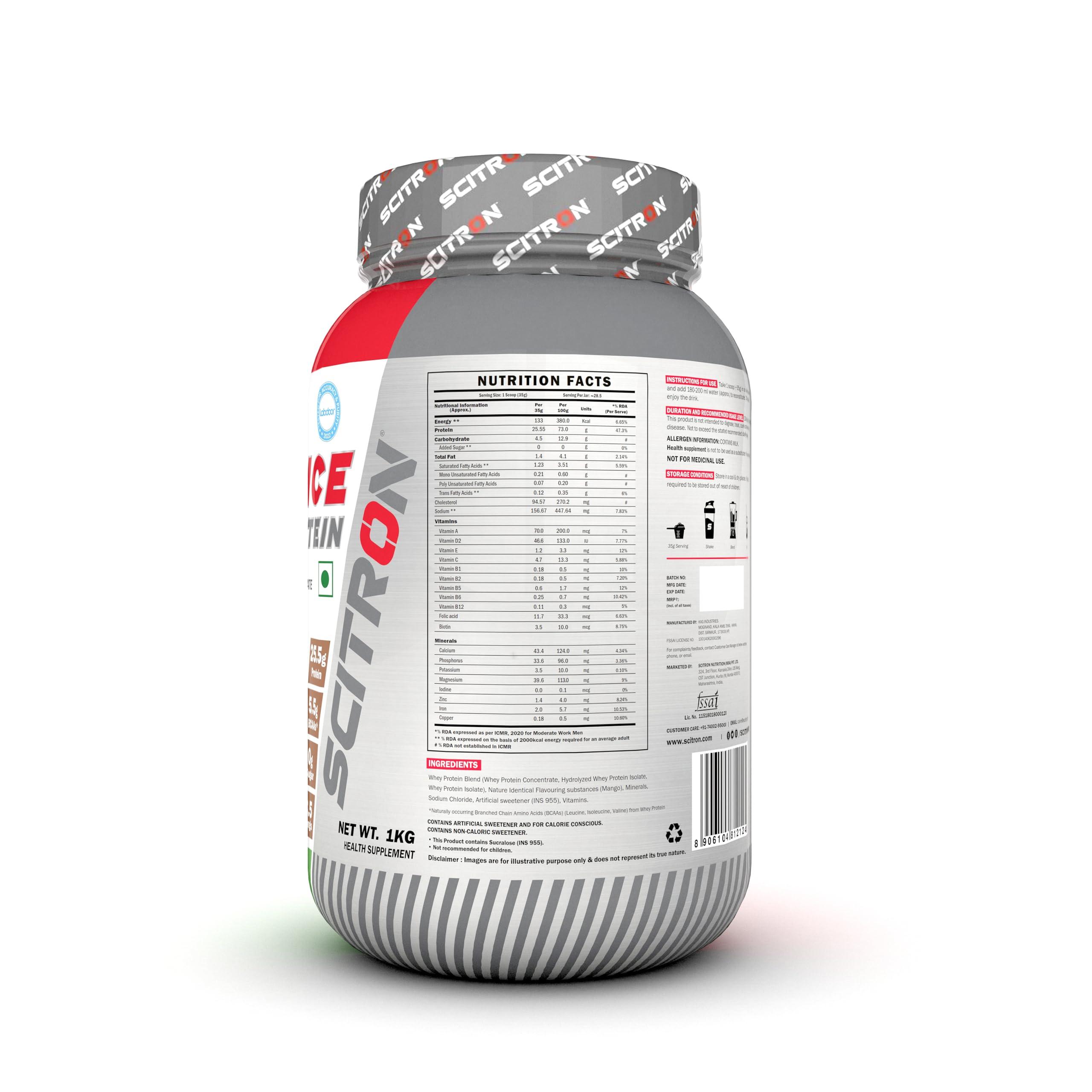 SCITRON Scitron Advance Whey Protein 1Kg Paan (28.5 Servings, 25.5g Protein, 5.5g BCAAs, 0g Sugar, 20 Vitamins & Minerals) Certified by Labdoor, USA | Sourced from Glanbia Nutrition | Certified by Informed Choice