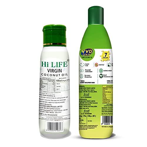 VVD Gold VVD Hi Life Virgin Coconut Oil - 100ml Bottle + VVD Gold Pure Coconut Oil - 175ml Bottle - Combo