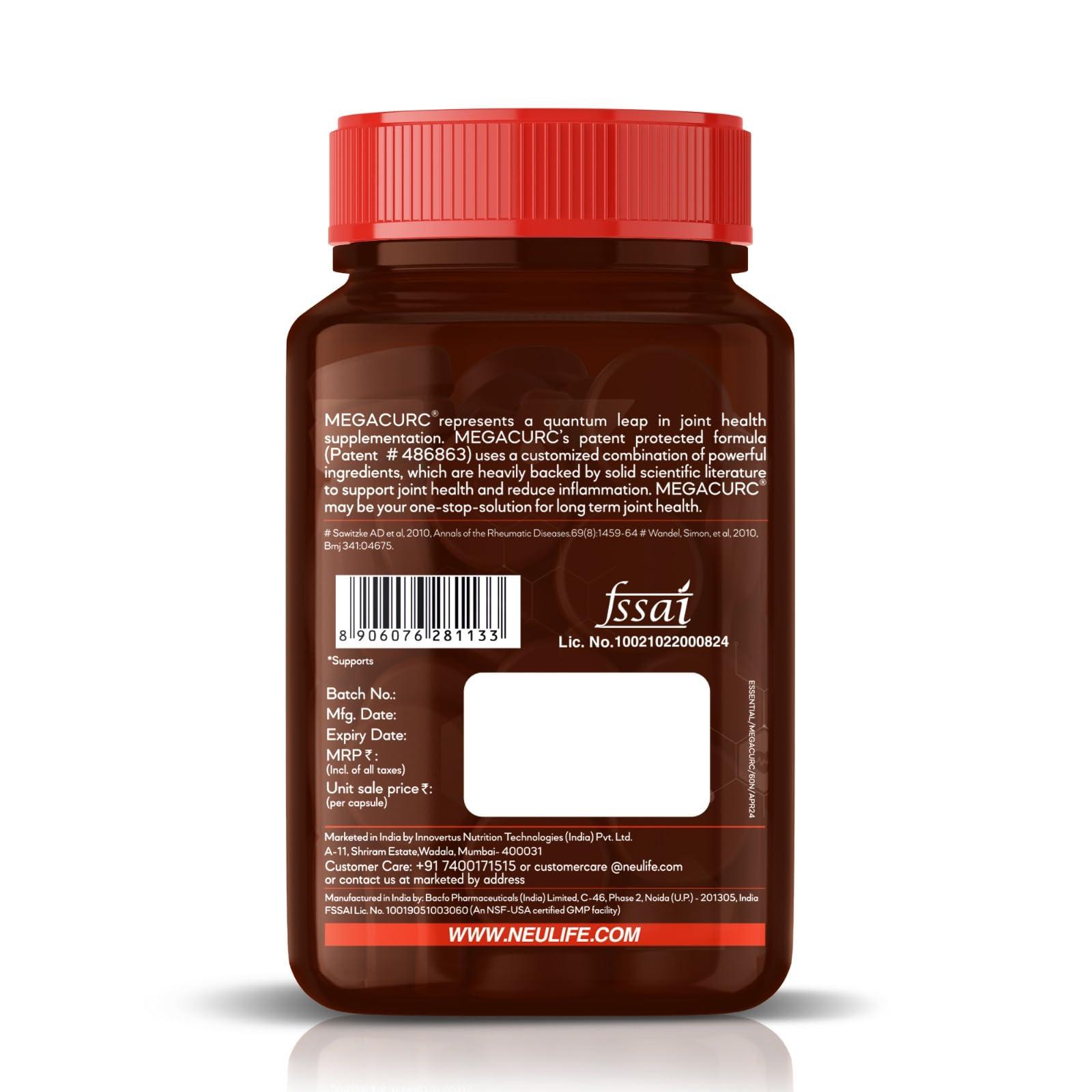 VITROVEA VITROVEA Neulife MEGACURC Nano-Curcumin + Triple Strength Fish Oil with 10X Boswellia Power - Advanced Joint Support - High Absorption Formula - 60 Softgels - Omega 3, Anti-Inflammatory Supplement