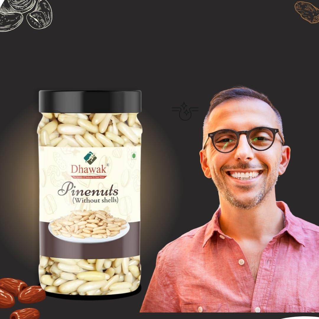 DHAWAK Dhawak Pine Nuts without shell, 200 Gms. | Chilgoza Dry Fruits [Jar Pack]