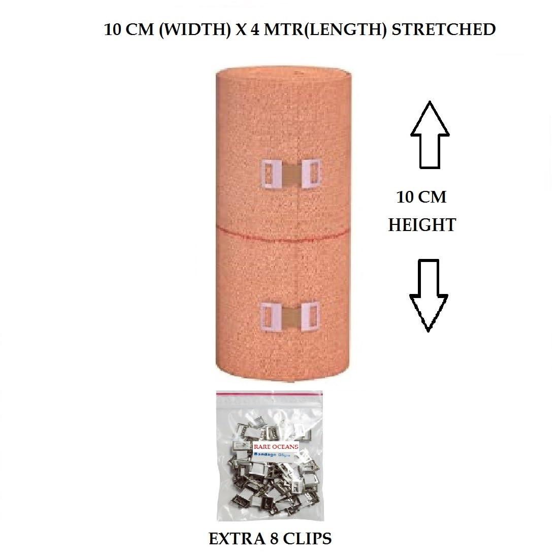 RARE OCEANS RARE OCEANS Crepe Bandage for knee/leg/wrist/ankle/elbow/hand/foot/finger/Sports Elastic Compression 10CM (WIDTH) X 4 METER(STRETCH LENGTH) (PACK OF 1) EXTRA CLIPS