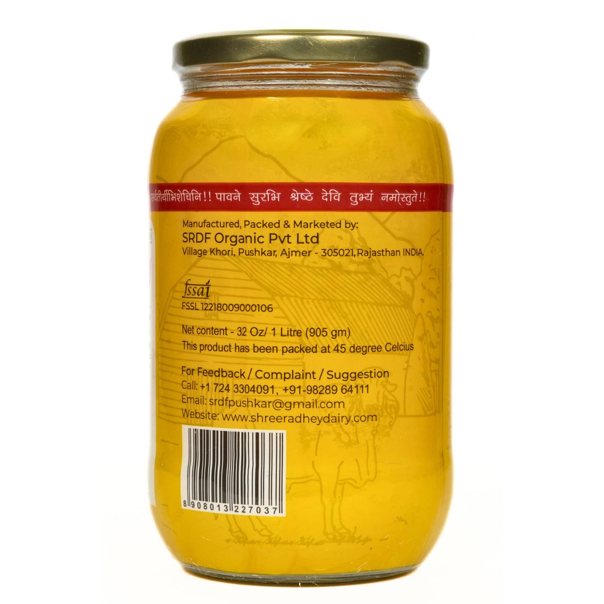 SHREERADHEY SHREERADHEY Gir Cow Ghee I A2 Bilona Traditional Bilona Method I 1 L Glass Bottle, 1.53 Kg