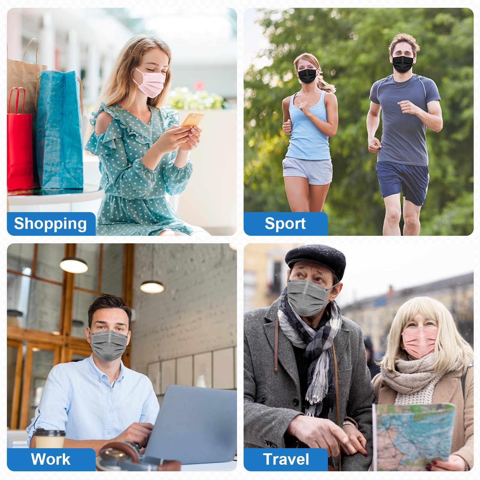 ZIYE Multicolor Disposable Face Masks, Breathable Non-woven Multicolor Mask Facial Mouth Cover 3 Layer with Nose Clip Elastic Earloop 100 Pcs