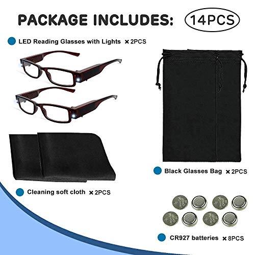 DuanMei 2 Pcs Reading Glasses Led Readers with Lights Fashion Glasses for Reading for Men and Women Lighted Magnifier Nighttime Reader Compact Full Frame Eyewear Unisex Clear Vision Lighted Eye Glasses+3.5