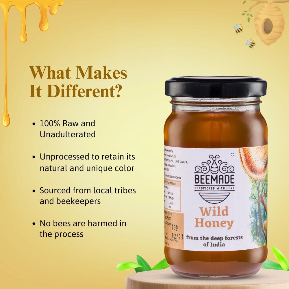 BeeMade Beemade Wild Honey 100% Natural Pure & Raw Honey from Forests of Central India 250gm
