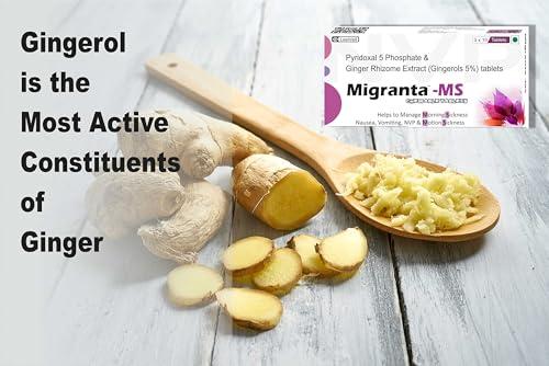 MIGRANTA Migranta -Ms Chewable Ginger Candy for Mild Acid Reflux, Nausea Vomiting Relief | Ginger with vitamin B6 (pyridoxine) | Accelerates Gastric Emptying, Gastrointestinal Motility | Morning Sickness & Nvp support - 60 tablets Sugarfree