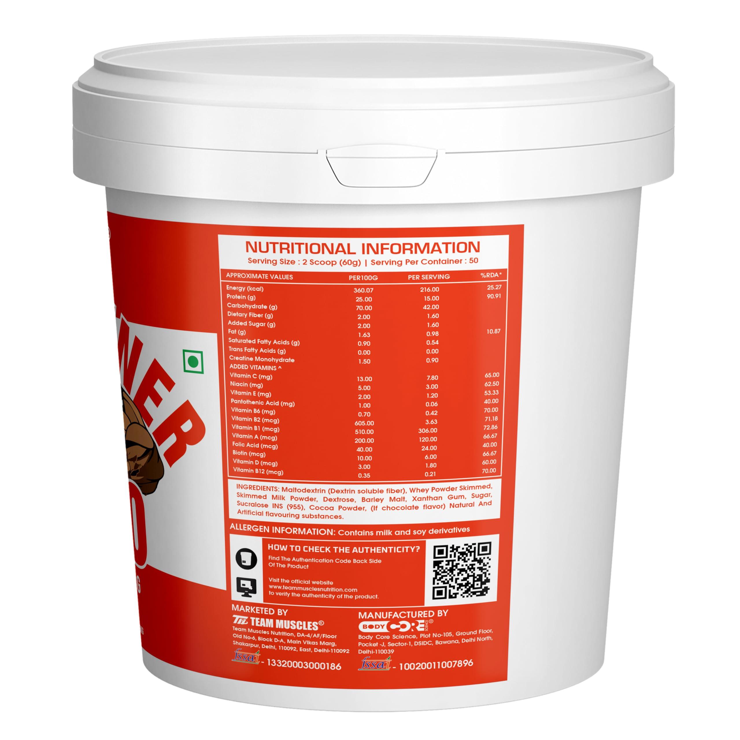 TM WITH TEAM MUSCLES Team Muscles Jumbo Mass Gainer-3Kg With Omega Fish Oil 60 soft Gelatine Capsules | Weight Gainer | Muscle Gainer (Chocolate)