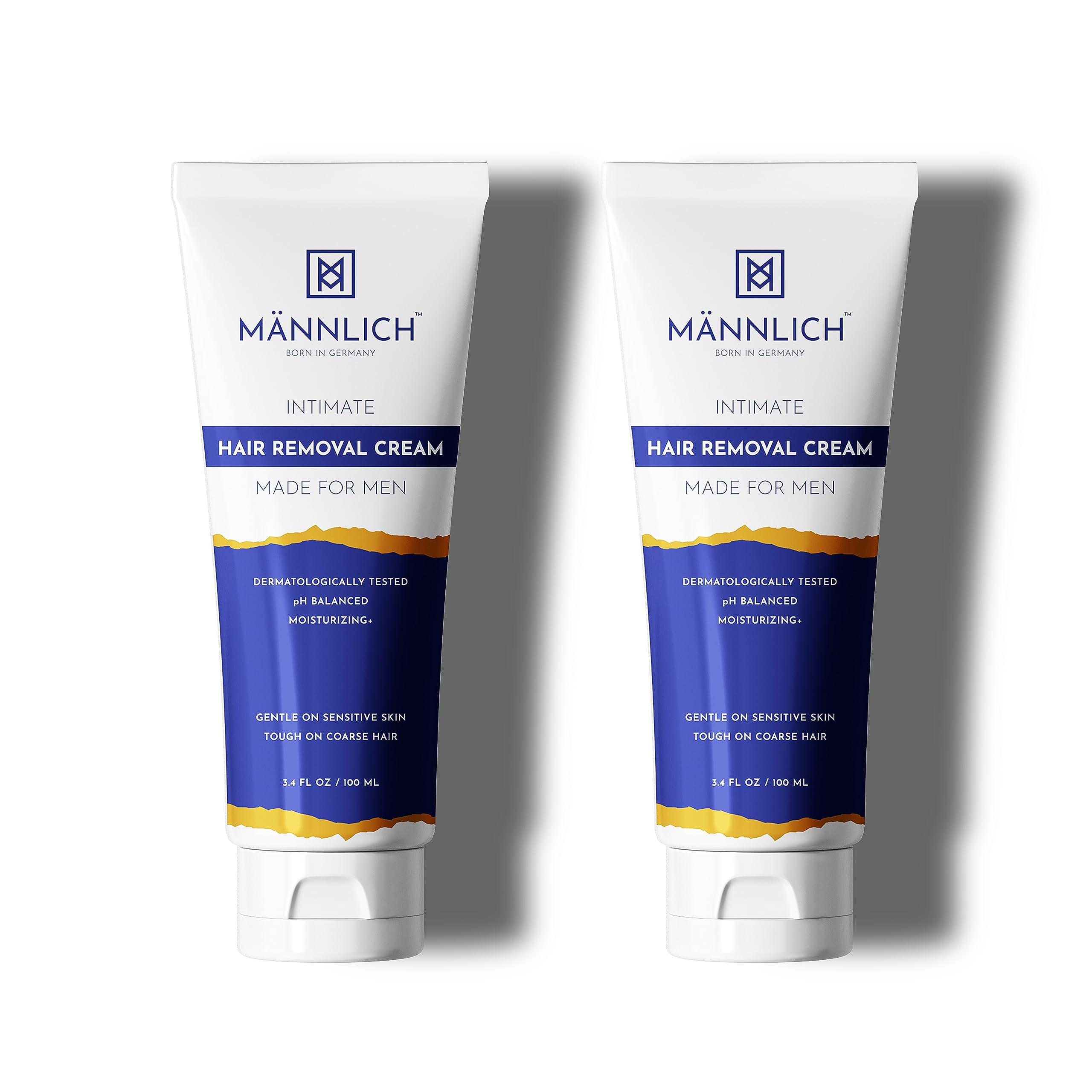 Mannlich Mannlich Intimate/Private Hair Removal Cream for Men, Painless, Faster, Soothing for Unwanted Coarse Pubic Hair, Suitable For All Skin Types, 100 ml (Pack of 2)