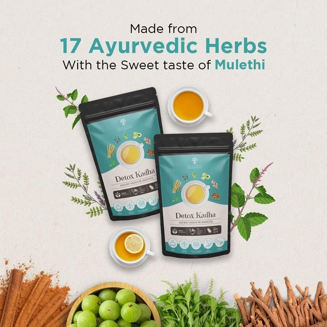 Ashvatha Ashvatha Detox Kadha - Ayush Kadha Tea I 17 Premium Ayurvedic Herbs I Ayush Kwath with Ashwagandha Tulsi Ginger Amla Mulethi I Immunity Booster I 100g (Pack of 1)