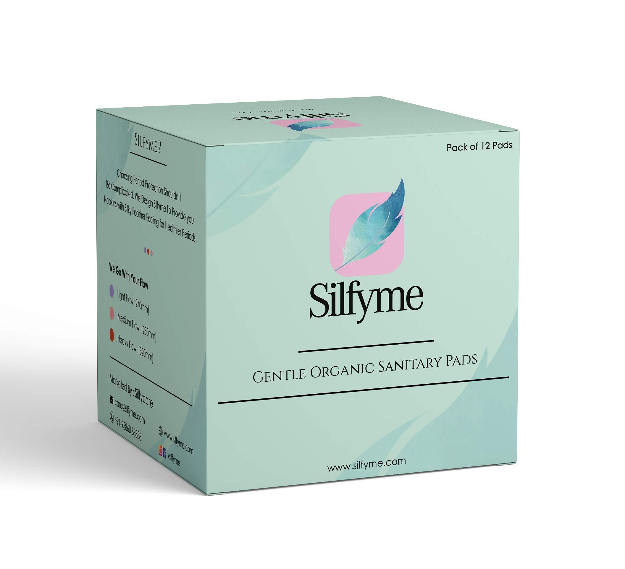 Silfyme Silfyme® Organic Biodegradable Sanitary Pads Made of 100% Organic cotton & Bamboo Fibre - Rash-Free | Plastic Free | Paraben Free | Toxin Free | Chlorine Free - Pack of 12 (All Medium Flow)