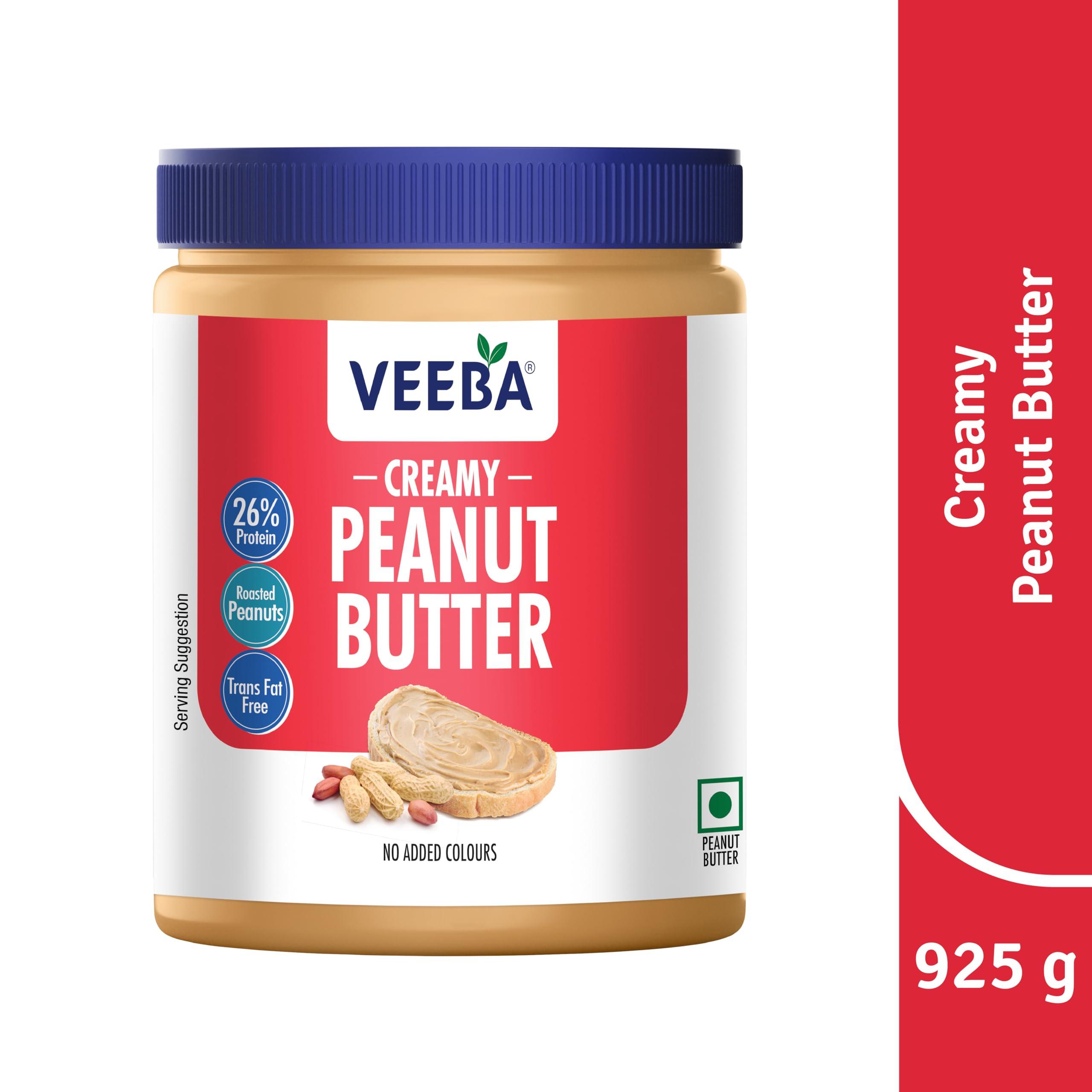 VEEBA Veeba Creamy Peanut Butter| High Protein | Naturally Gluten Free | Vegan | Trans Fat Free | No Added Preservatives | No Added Colour & Flavour | Non GMO | 925g