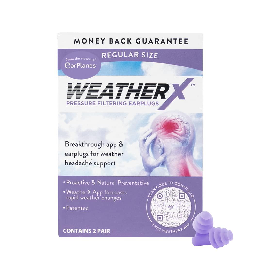 MigraineX for Weather related Headache migraines w WeatherX Ear Plugs for Weather related Migraines Headache Mobile App to notify barometric pressure changes leading to migraine, drug & Latex free, with Carry Case, MigraineX Migrainex