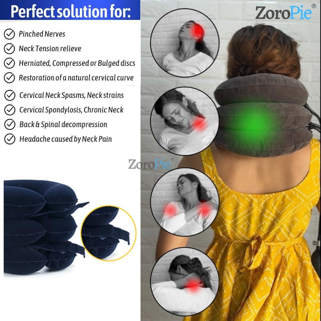Zoropie Zoropie Cervical Neck Traction Device - One Size Fits All Necks - India Owned Registered - Relief for Chronic Neck & Shoulder Alignment Pain - Inflatable Neck Stretcher Collar for Home Relief