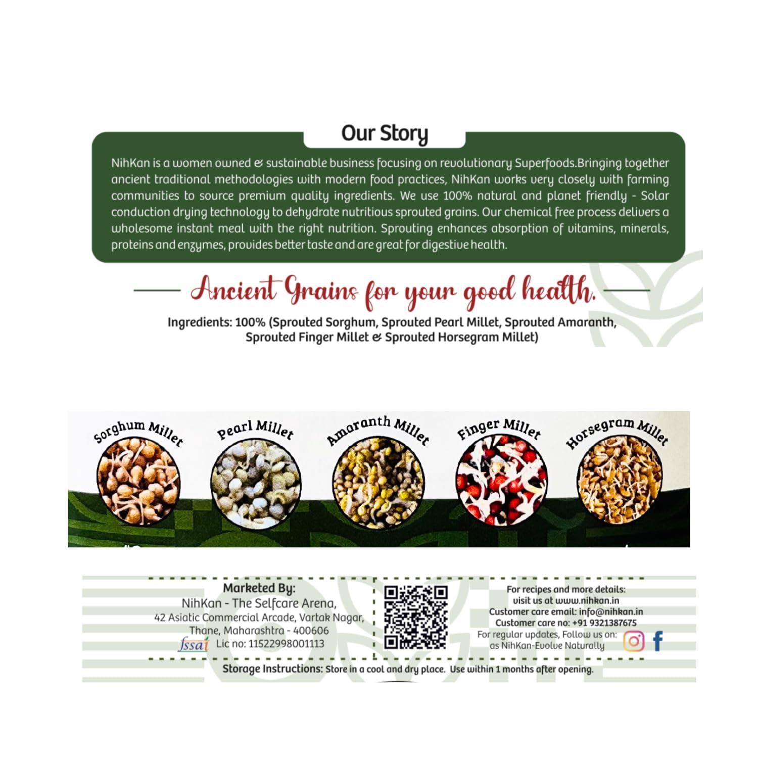 NIHKAN NIHKAN Multi Millet Sprouts | Ready to use Sprouted millet grains | No need of Pre soaking | Use instantly for cooking | 100% Natural No Preservatives (250 g, 1)