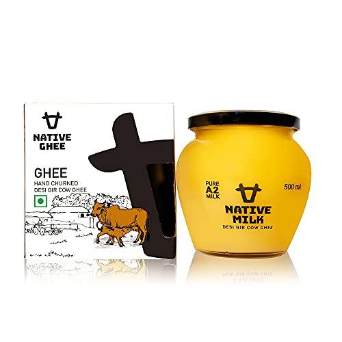 Native Milk Native Milk Pure A2 Cow Ghee | A2 Milk Protein | Desi Gir Cow Ghee | Hand Churned | Vedic Bilona Method | No Added Preservatives 500ml (Pack of 2)