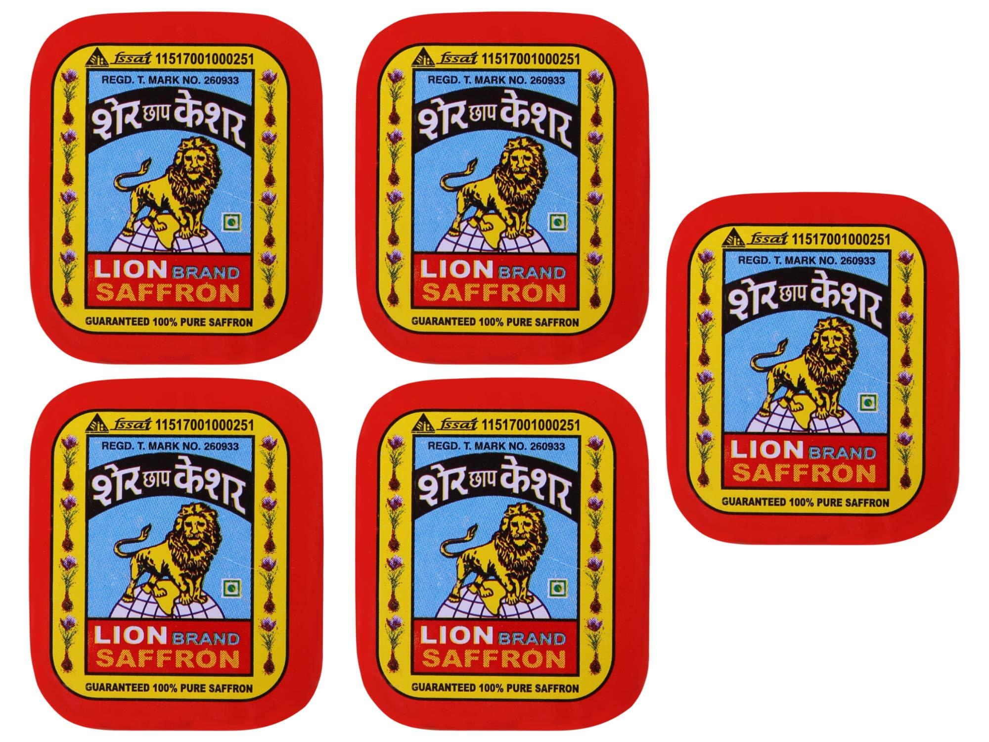 LION BRAND SAFFRON Lion Saffron, 5g, Original Kashmir Lacha Saffron/ Kesar/ Keshar (Certified Grade A) for Biryani, Beauty, Improved Health and Tilak (Pack of 5 (5 X 1gm = 5grams))
